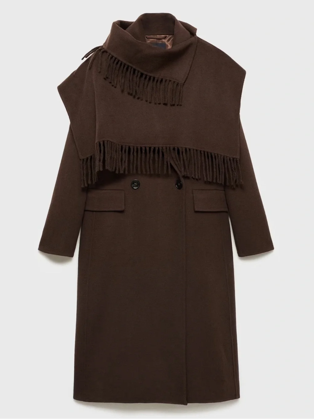 Mango WOOL COAT WITH FRINGED SCARF - Picture 5 of 11